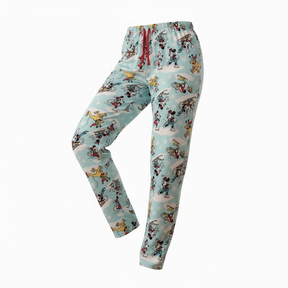 Disney Mickey Minnie Pluto Ice Skating Christmas Pajama Pants XL Fleece Holiday - Picture 2 of 8